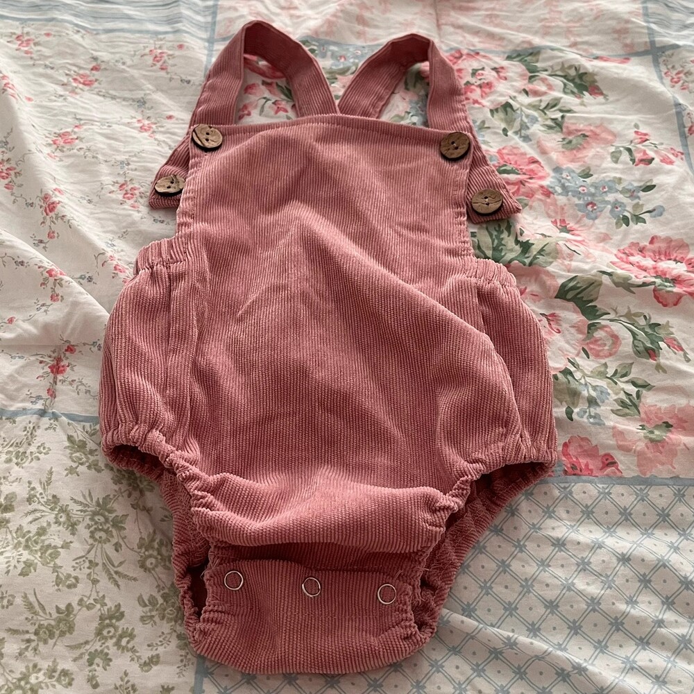 Pink Corduroy Bubble Romper Adjustable Straps Size 70 6-12 Months